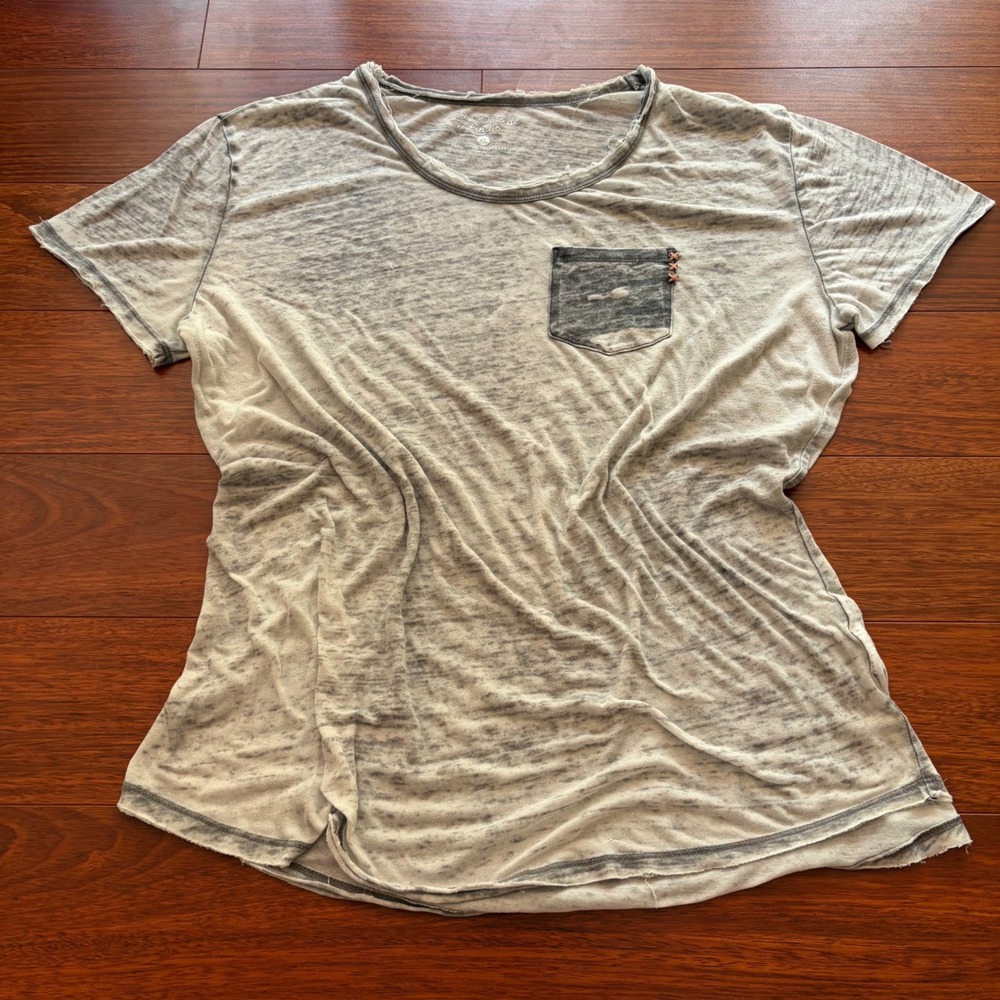 Y2K Lightweight Grunge Pocket Tee Heather Gray Cotton Blend XL